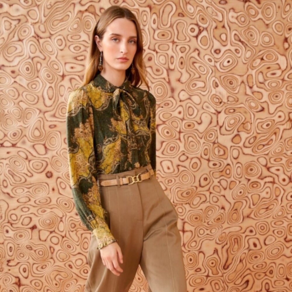 NWOT ULLA JOHNSON Silk Vedra Blouse in Alpine XS $420 - Picture 3 of 9
